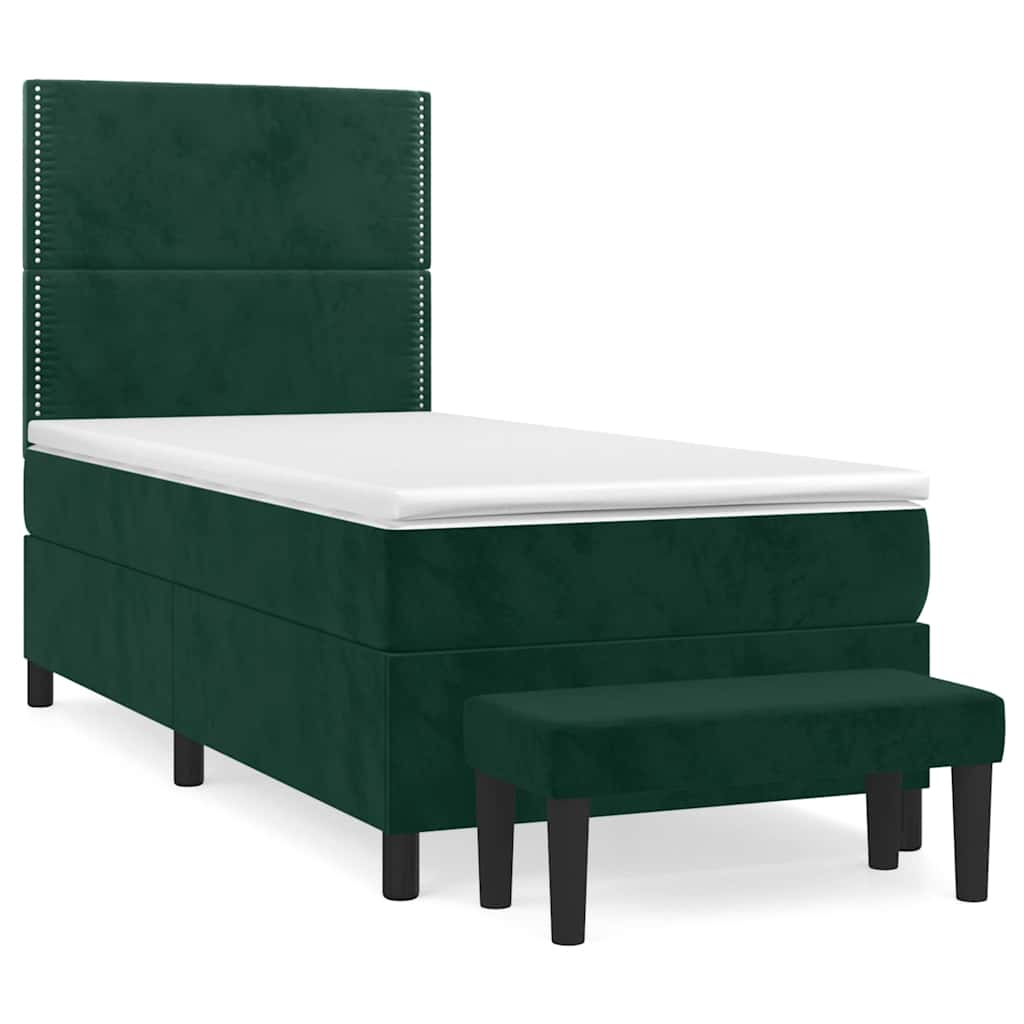 Κρεβάτι Boxspring με Στρώμα Σκούρο Πράσινο 90x200 εκ. Βελούδινο