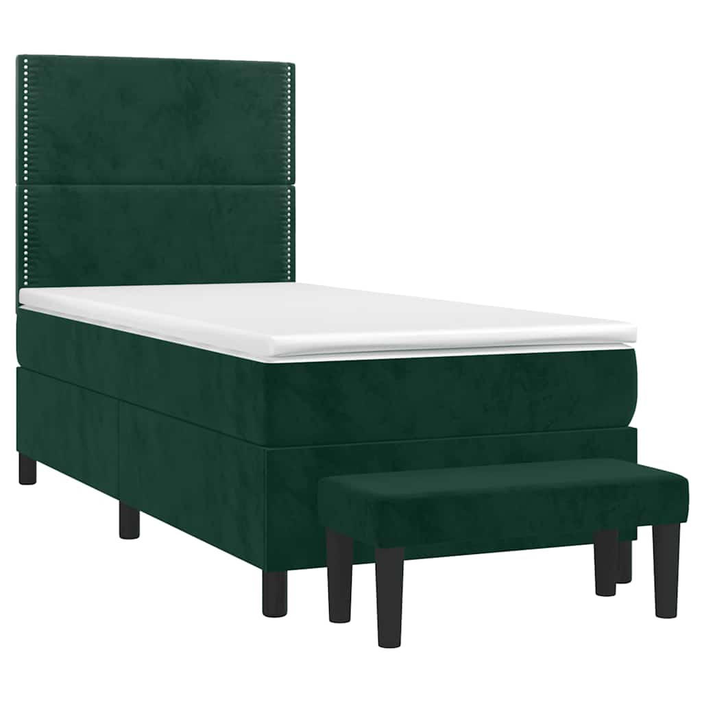 Κρεβάτι Boxspring με Στρώμα Σκούρο Πράσινο 90x200 εκ. Βελούδινο