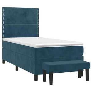 Κρεβάτι Boxspring με Στρώμα Σκούρο Μπλε 90x200 εκ. Βελούδινο - Pakobazaar