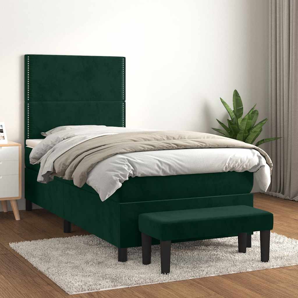 Κρεβάτι Boxspring με Στρώμα Σκούρο Πράσινο 100x200εκ. Βελούδινο