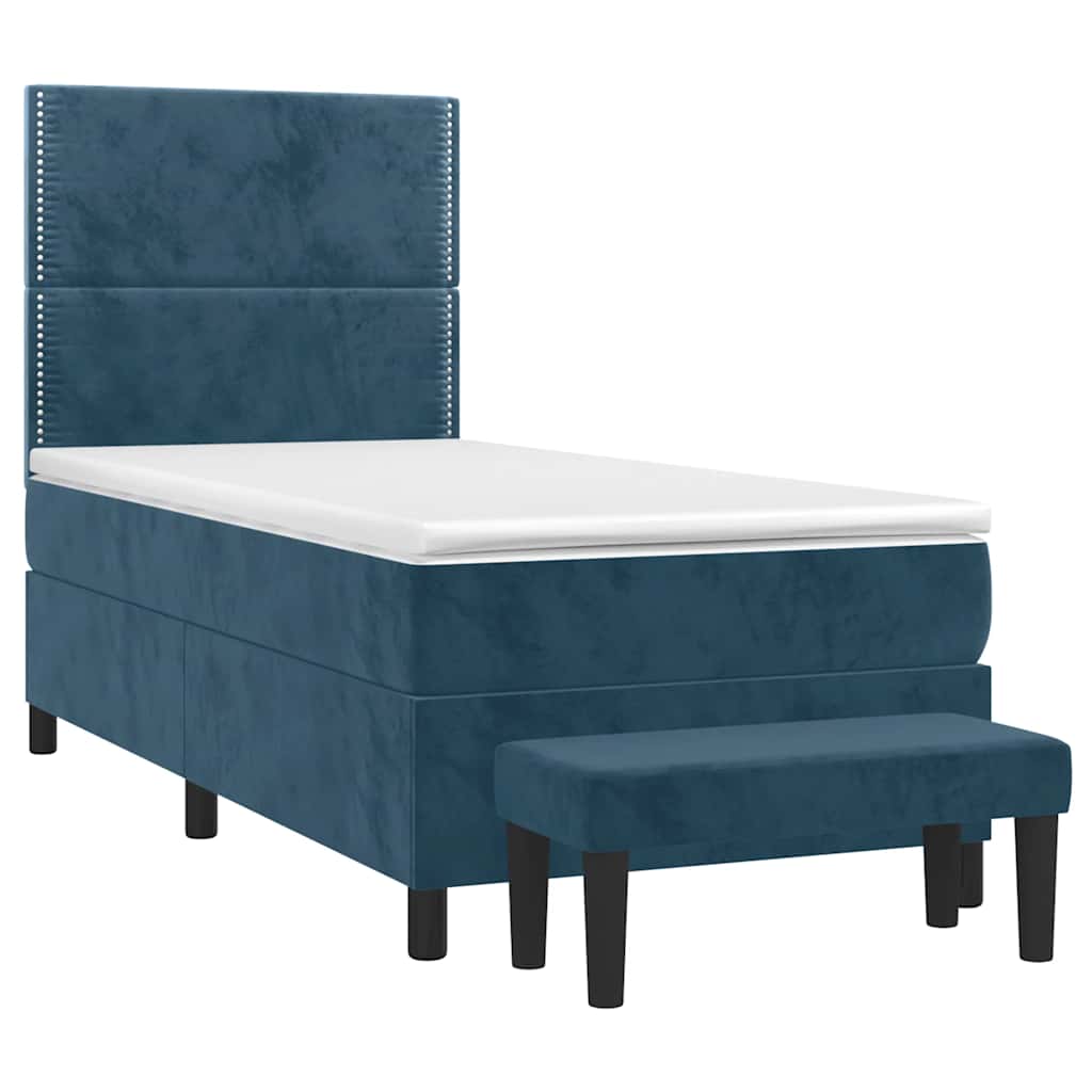 Κρεβάτι Boxspring με Στρώμα Σκούρο Μπλε 100x200 εκ. Βελούδινο
