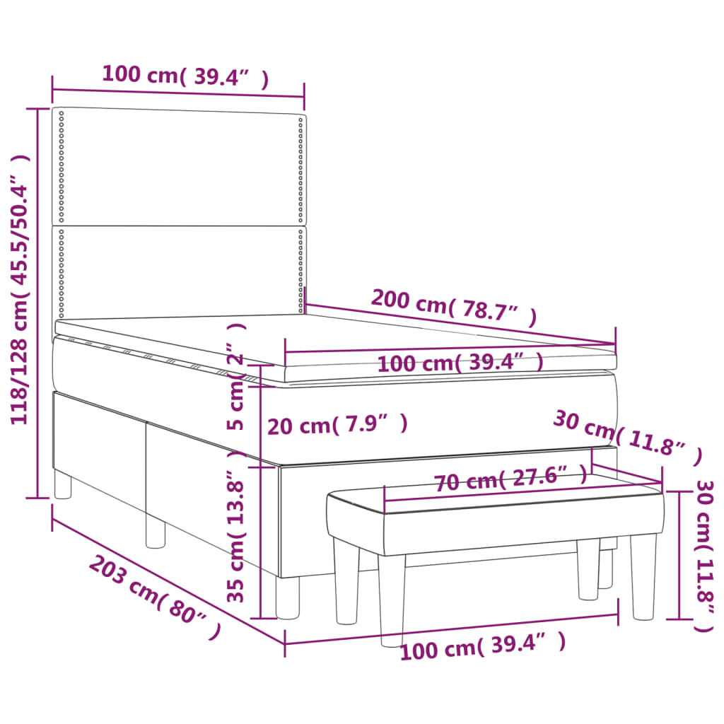 Κρεβάτι Boxspring με Στρώμα Σκούρο Μπλε 100x200 εκ. Βελούδινο