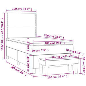 Κρεβάτι Boxspring με Στρώμα Σκούρο Μπλε 100x200 εκ. Βελούδινο