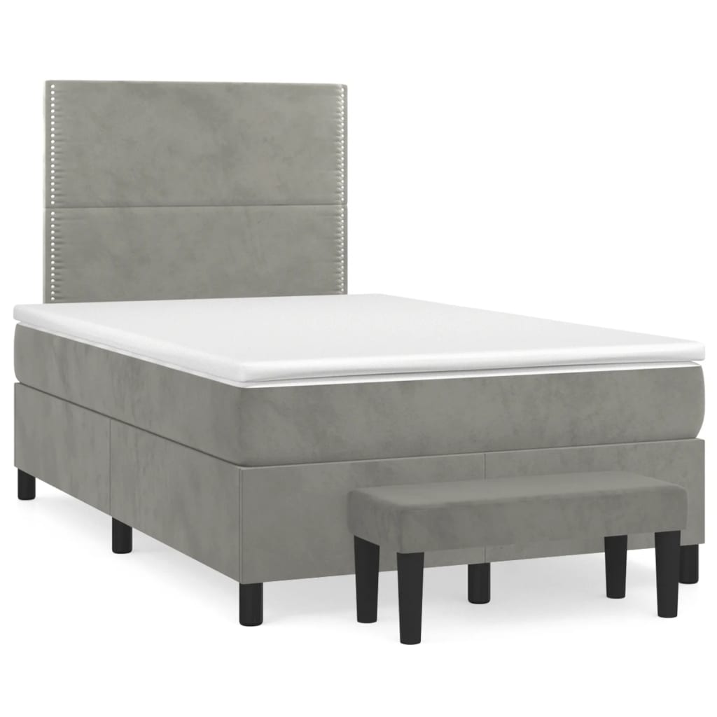 Κρεβάτι Boxspring με Στρώμα Ανοιχτό Γκρι 120x200 εκ. Βελούδινο