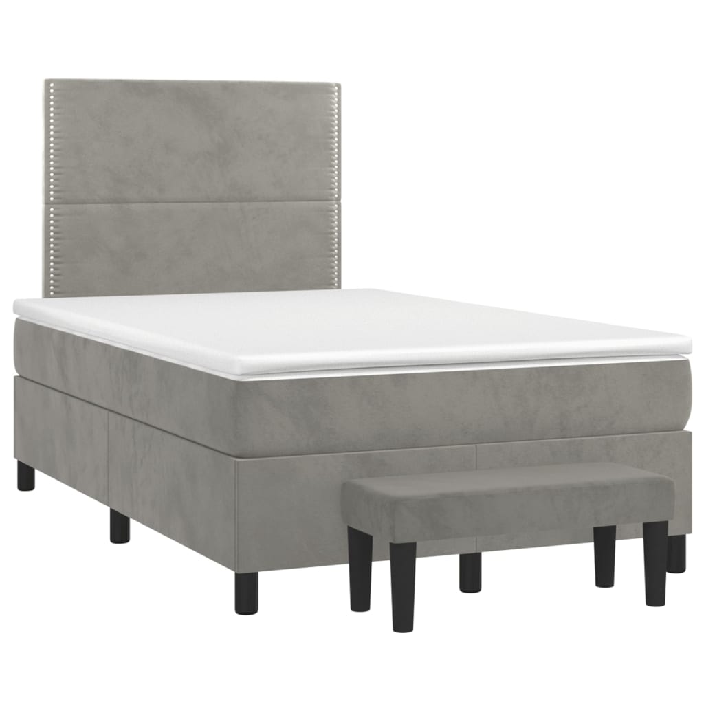 Κρεβάτι Boxspring με Στρώμα Ανοιχτό Γκρι 120x200 εκ. Βελούδινο