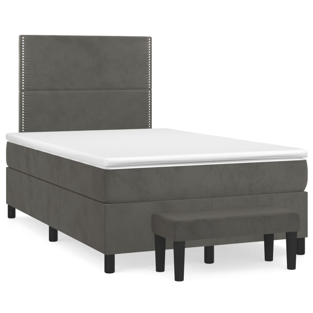 Κρεβάτι Boxspring με Στρώμα Σκούρο Γκρι 120x200 εκ. Βελούδινο