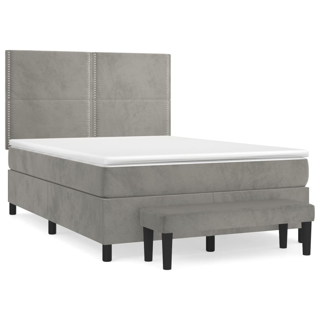 Κρεβάτι Boxspring με Στρώμα Ανοιχτό Γκρι 140x190 εκ. Βελούδινο