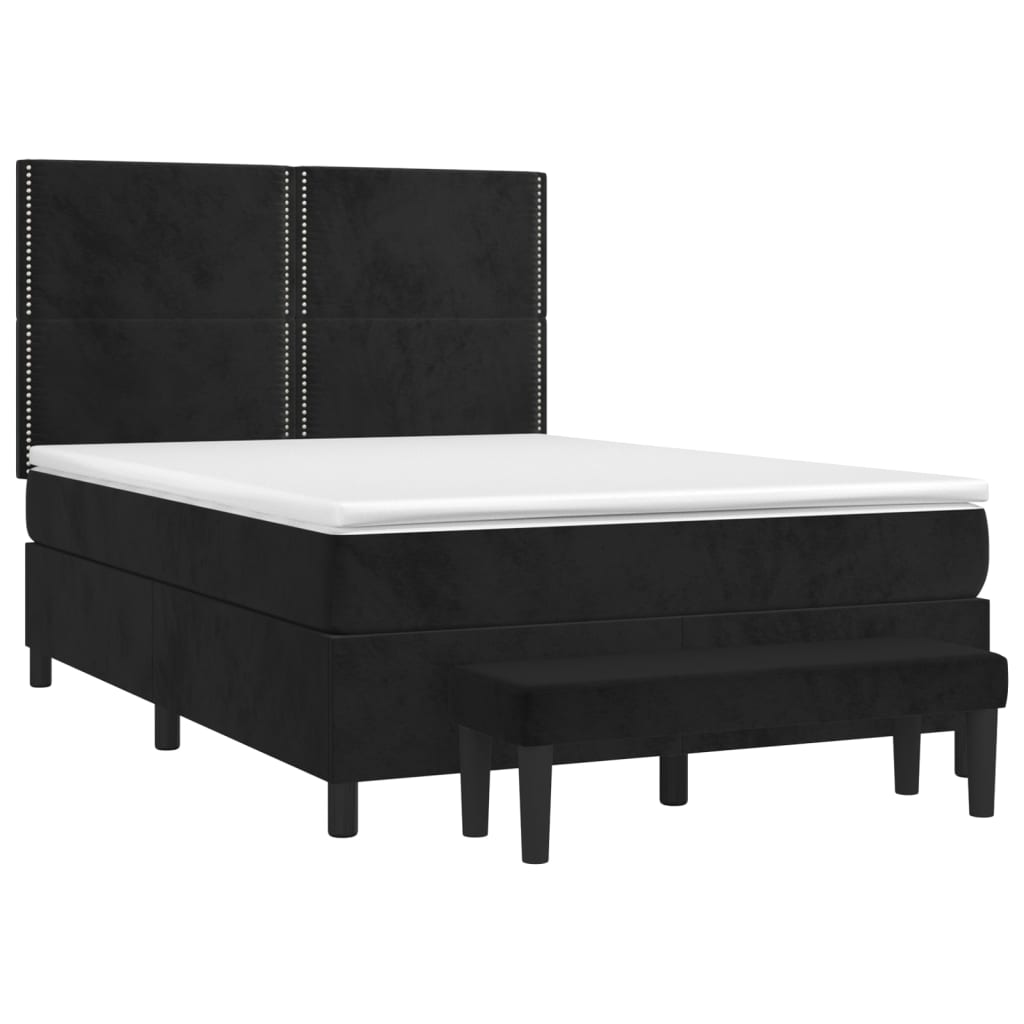 Κρεβάτι Boxspring με Στρώμα Μαύρο 140x190 εκ. Βελούδινο