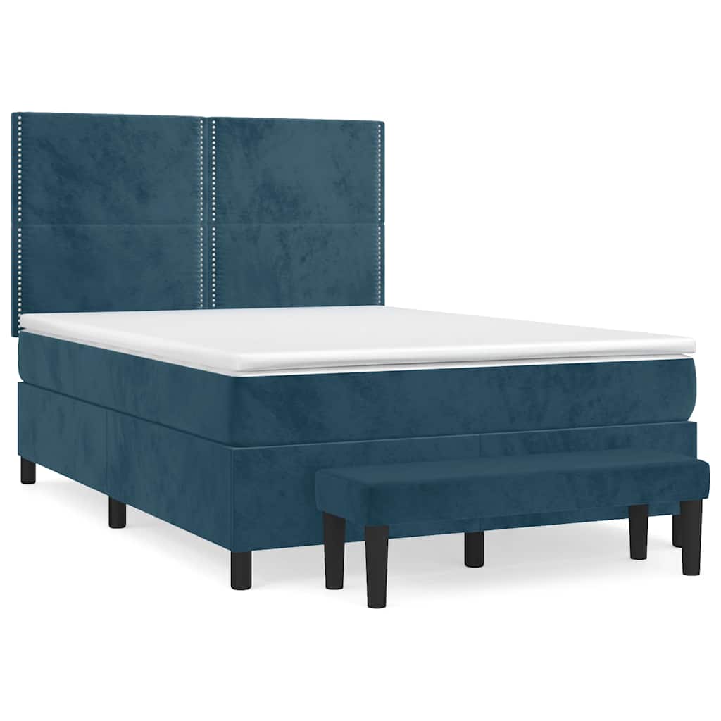 Κρεβάτι Boxspring με Στρώμα Σκούρο Μπλε 140x190 εκ. Βελούδινο