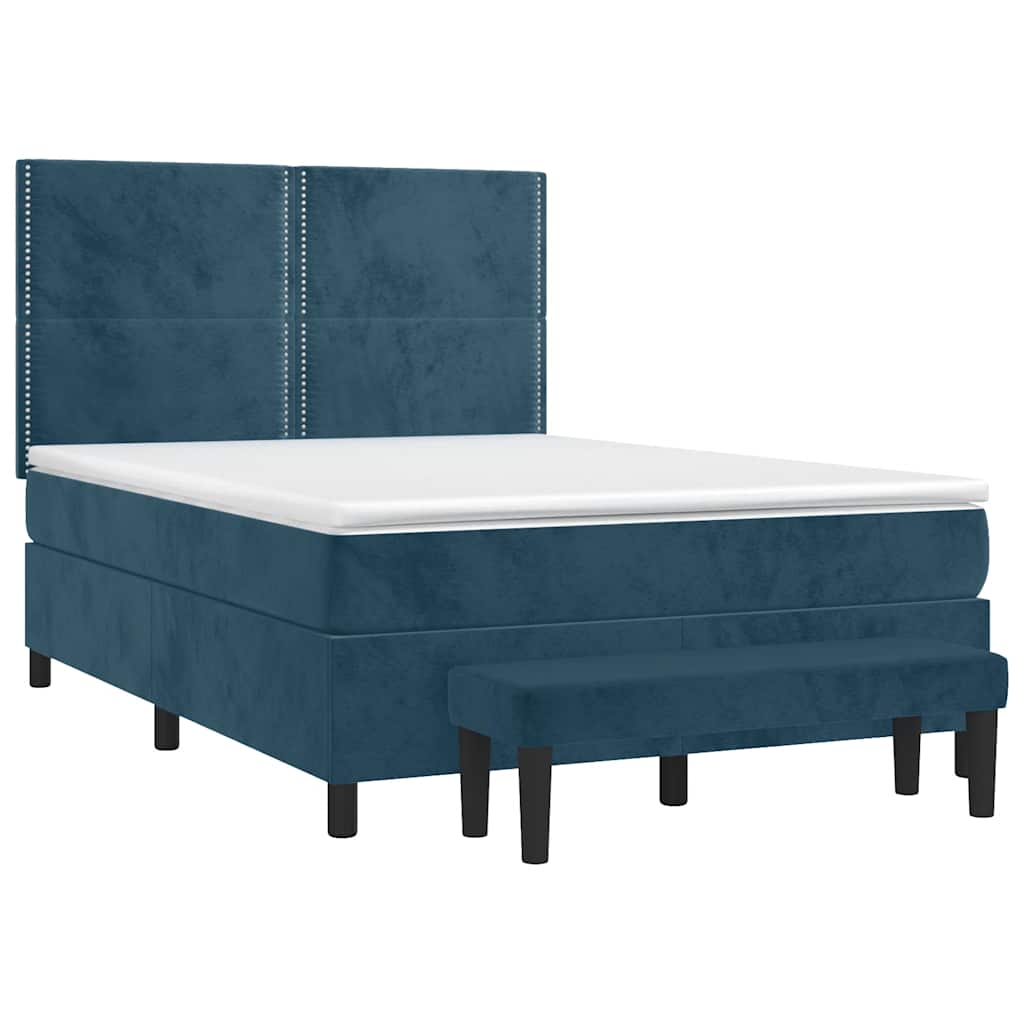 Κρεβάτι Boxspring με Στρώμα Σκούρο Μπλε 140x190 εκ. Βελούδινο