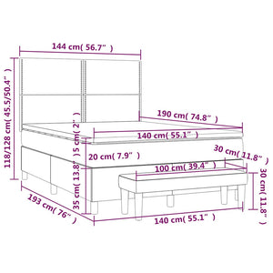 Κρεβάτι Boxspring με Στρώμα Σκούρο Μπλε 140x190 εκ. Βελούδινο