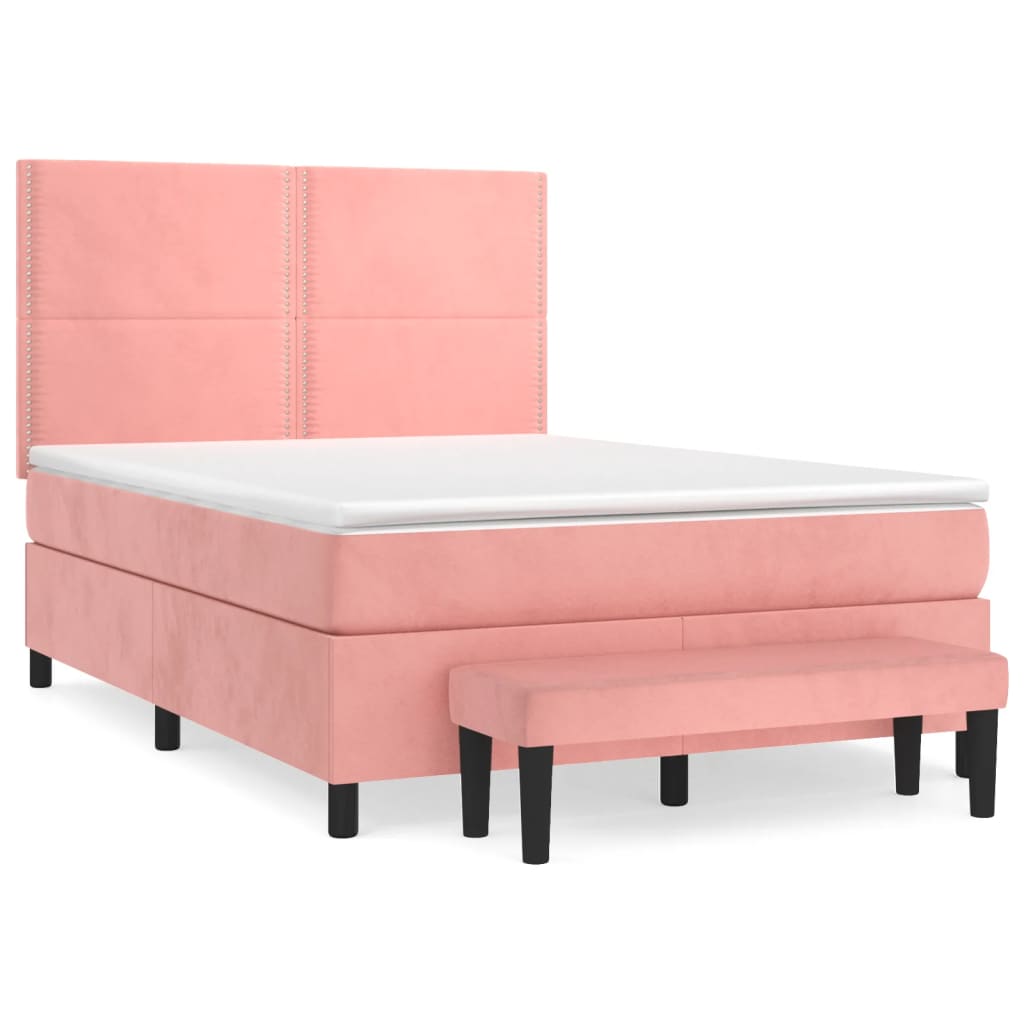 Κρεβάτι Boxspring με Στρώμα Ροζ 140x190 εκ. Βελούδινο - Pakobazaar