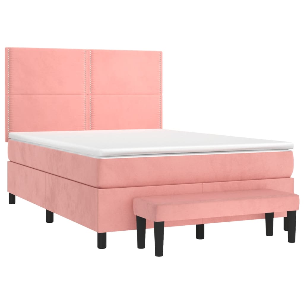 Κρεβάτι Boxspring με Στρώμα Ροζ 140x190 εκ. Βελούδινο - Pakobazaar