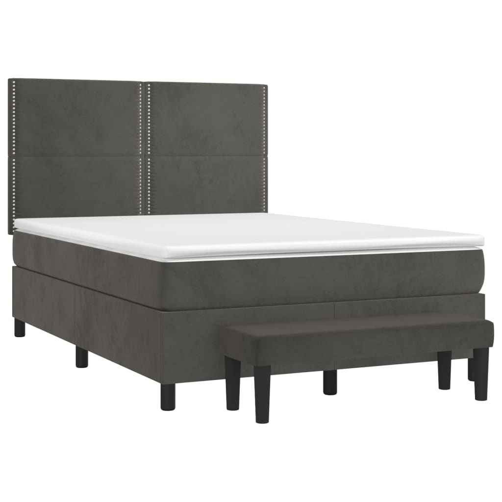 Κρεβάτι Boxspring με Στρώμα Σκούρο Γκρι 140x200 εκ. Βελούδινο