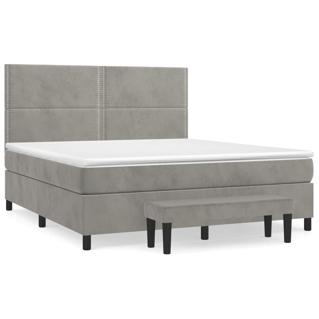 Κρεβάτι Boxspring με Στρώμα Ανοιχτό Γκρι 160x200 εκ. Βελούδινο