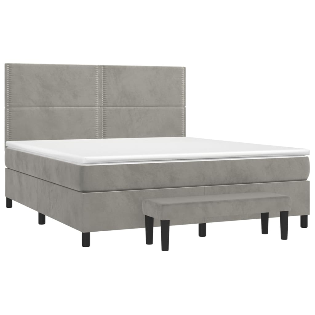 Κρεβάτι Boxspring με Στρώμα Ανοιχτό Γκρι 160x200 εκ. Βελούδινο