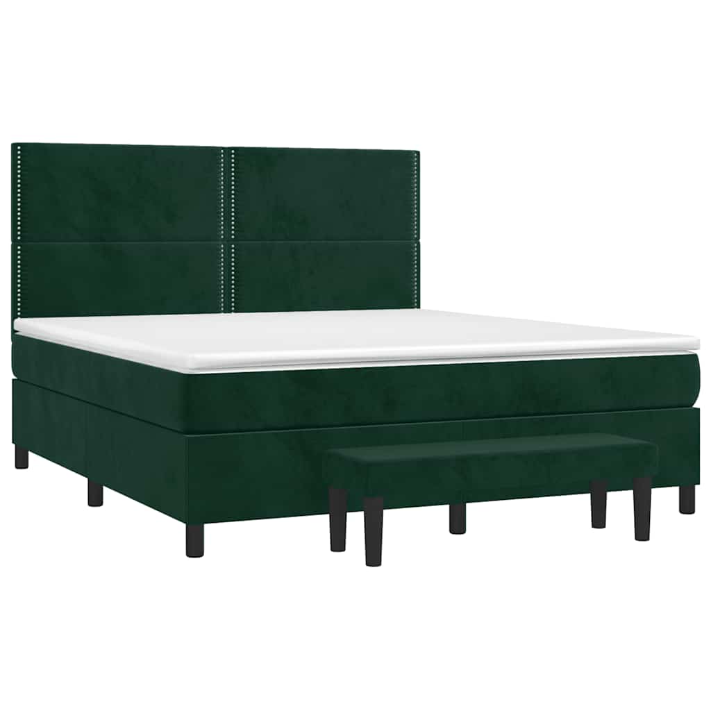 Κρεβάτι Boxspring με Στρώμα Σκούρο Πράσινο 160x200εκ. Βελούδινο