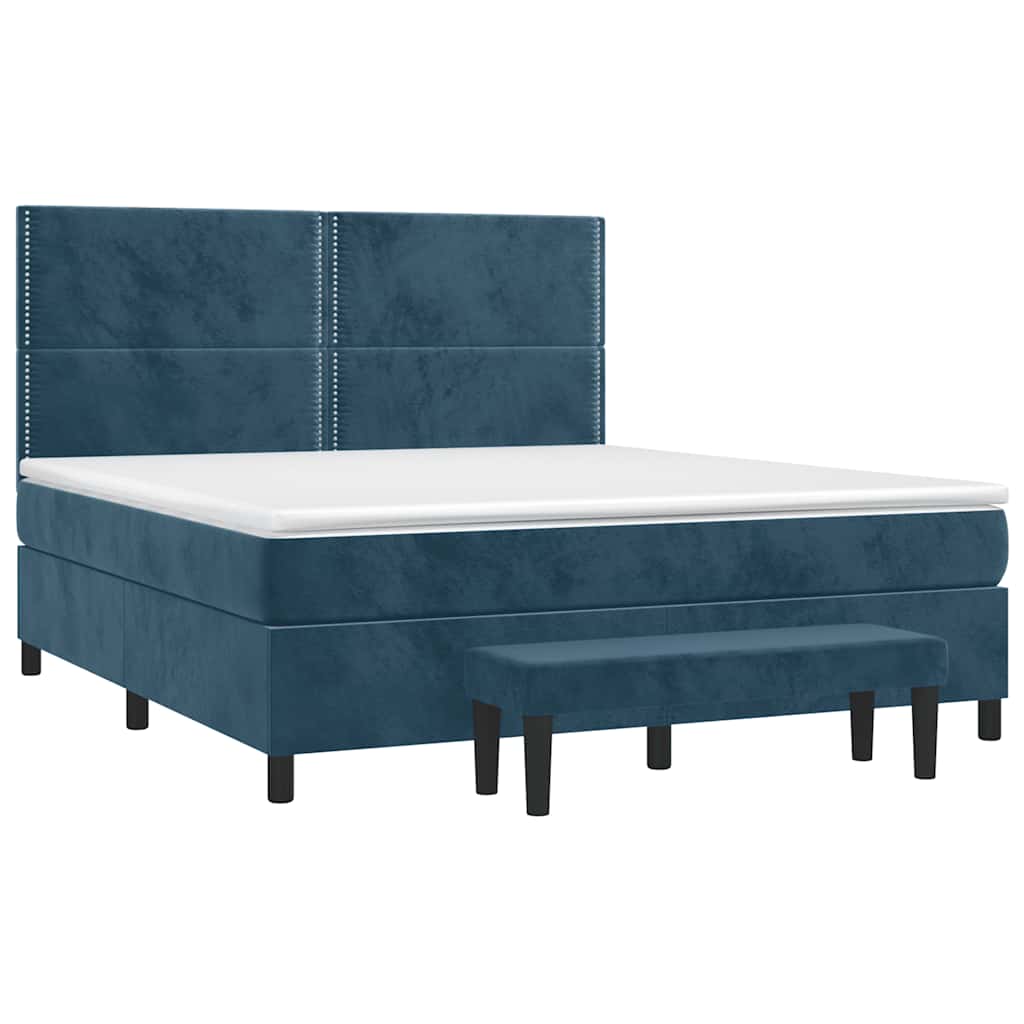 Κρεβάτι Boxspring με Στρώμα Σκούρο Μπλε 160x200 εκ. Βελούδινο - Pakobazaar