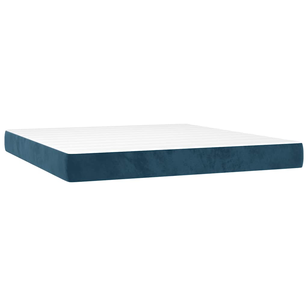 Κρεβάτι Boxspring με Στρώμα Σκούρο Μπλε 160x200 εκ. Βελούδινο - Pakobazaar
