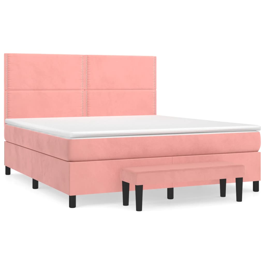 Κρεβάτι Boxspring με Στρώμα Ροζ 160x200 εκ. Βελούδινο - Pakobazaar