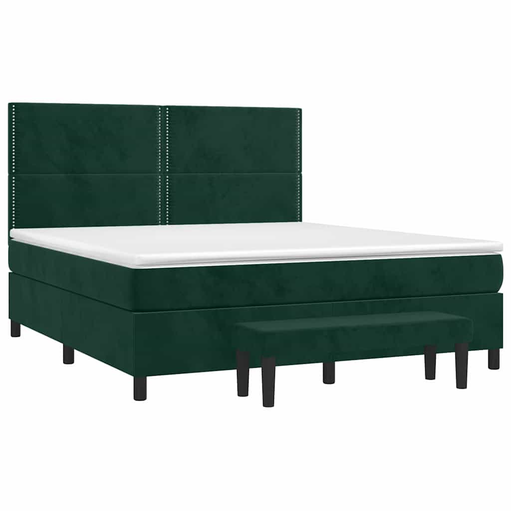 Κρεβάτι Boxspring με Στρώμα Σκούρο Πράσινο 180x200εκ. Βελούδινο
