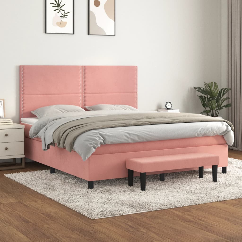 Κρεβάτι Boxspring με Στρώμα Ροζ 180x200 εκ. Βελούδινο - Pakobazaar