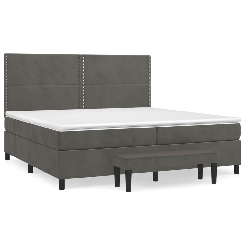 Κρεβάτι Boxspring με Στρώμα Σκούρο Γκρι 200x200 εκ. Βελούδινο