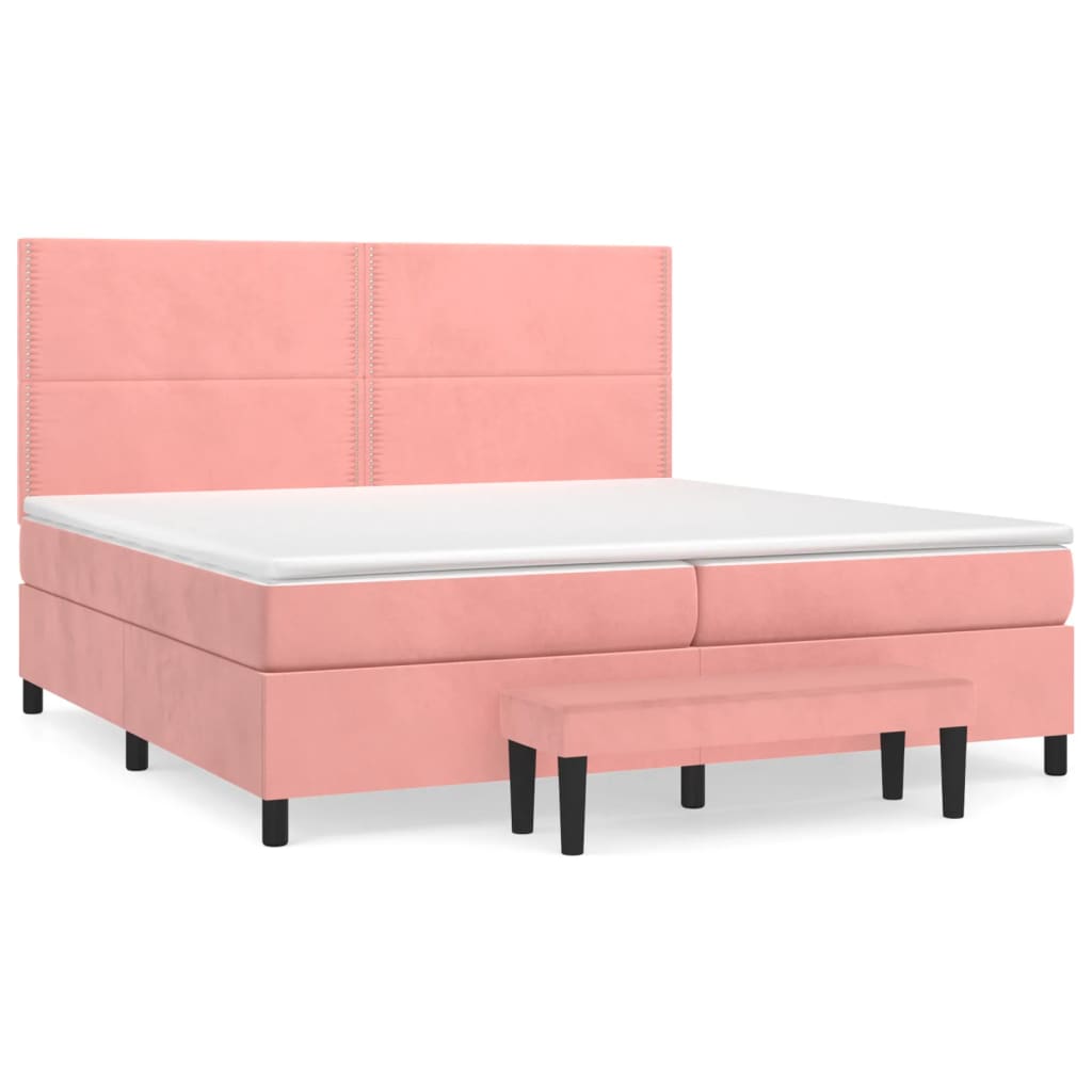 Κρεβάτι Boxspring με Στρώμα Ροζ 200x200 εκ. Βελούδινο - Pakobazaar