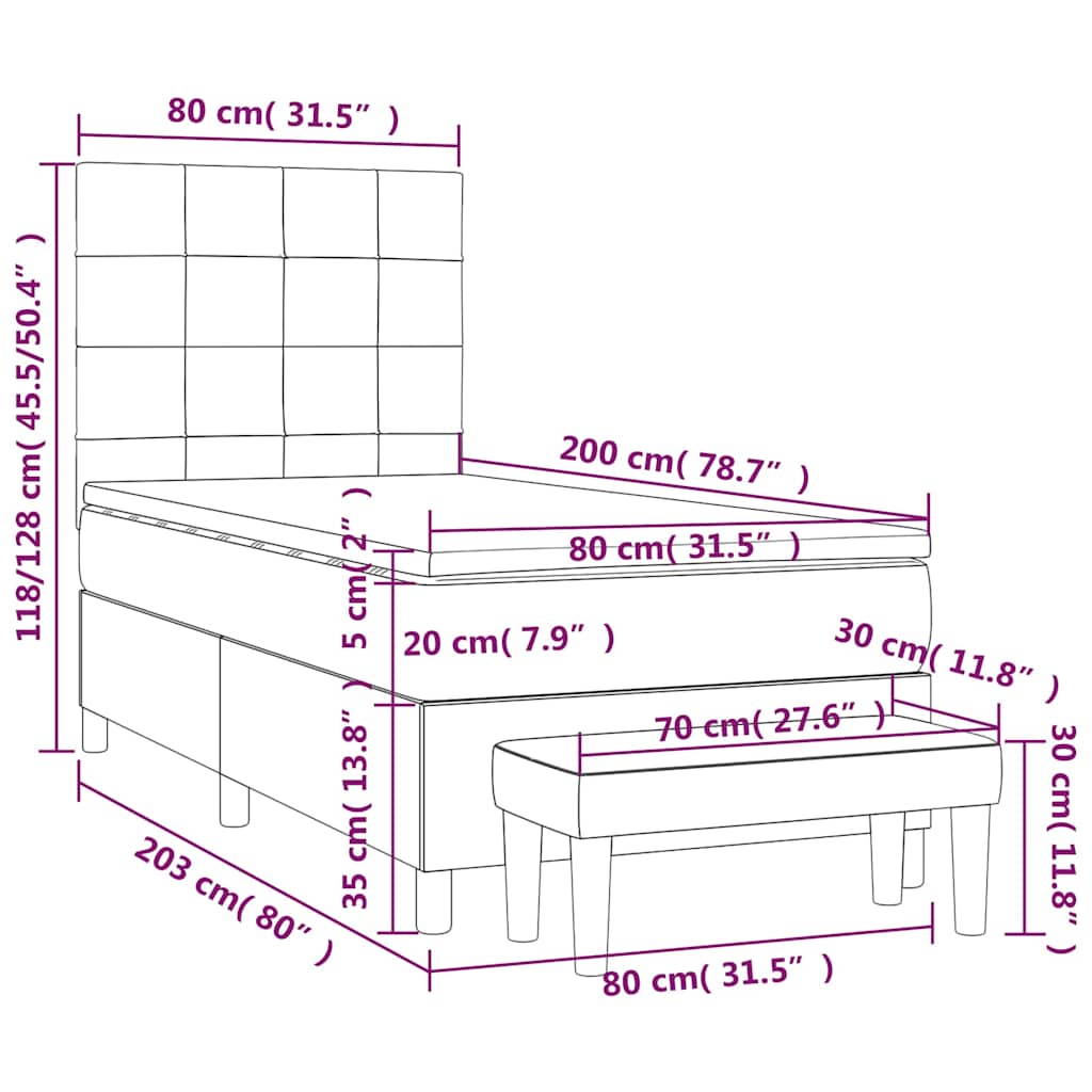 Κρεβάτι Boxspring με Στρώμα Σκούρο Πράσινο 80x200 εκ. Βελούδινο - Pakobazaar