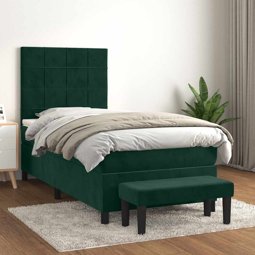 Κρεβάτι Boxspring με Στρώμα Σκούρο Πράσινο 80x200 εκ. Βελούδινο - Pakobazaar