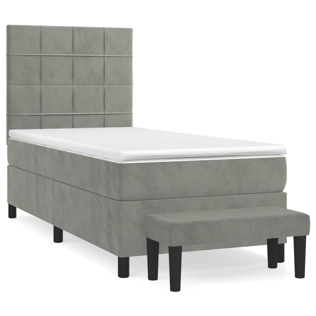 Κρεβάτι Boxspring με Στρώμα Ανοιχτό Γκρι 90x190 εκ. Βελούδινο