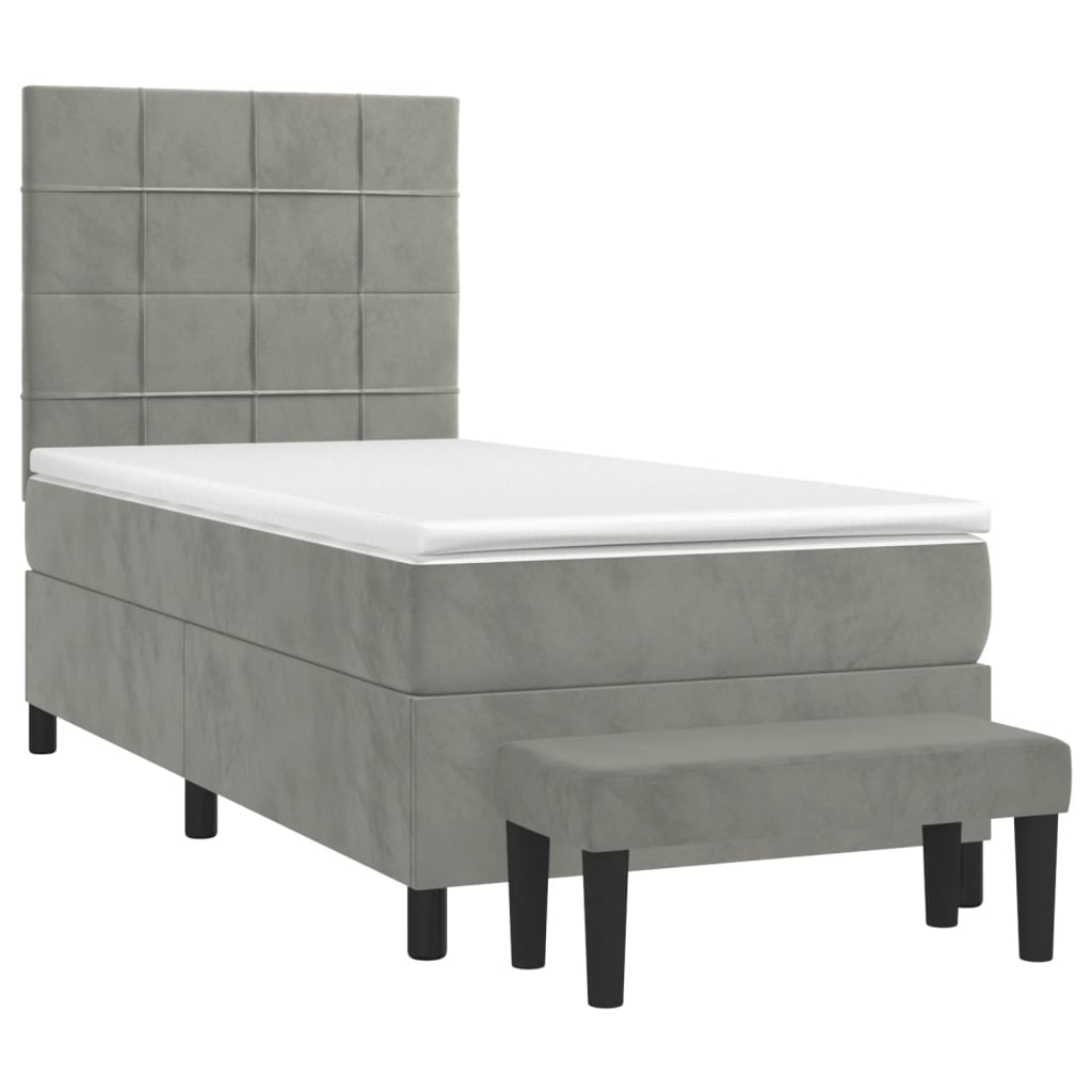 Κρεβάτι Boxspring με Στρώμα Ανοιχτό Γκρι 90x190 εκ. Βελούδινο