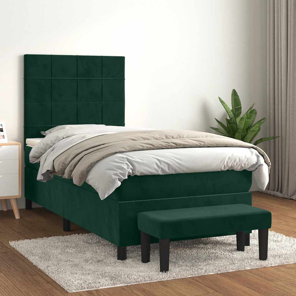 Κρεβάτι Boxspring με Στρώμα Σκούρο Πράσινο 90x190 εκ. Βελούδινο