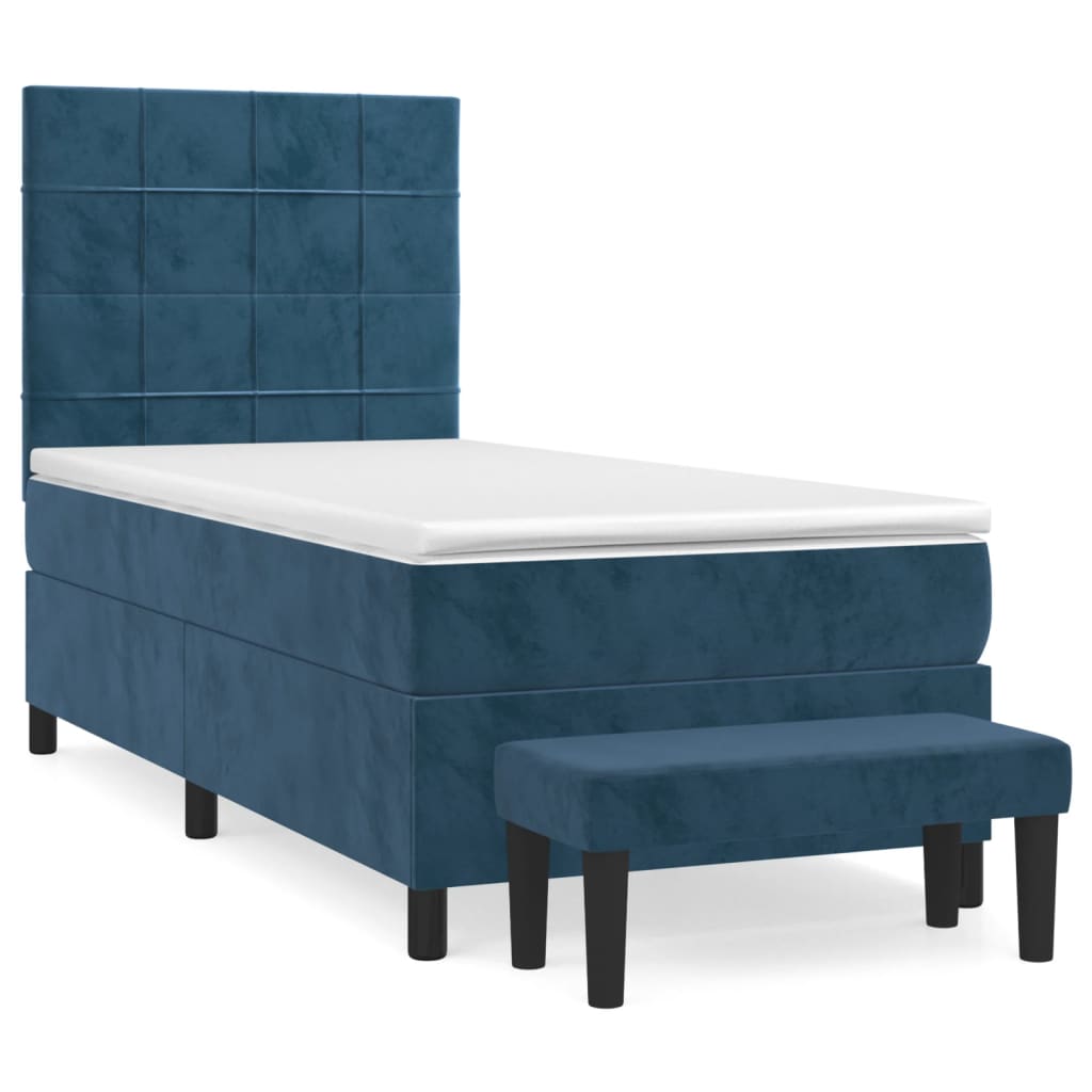 Κρεβάτι Boxspring με Στρώμα Σκούρο Μπλε 90x190 εκ. Βελούδινο