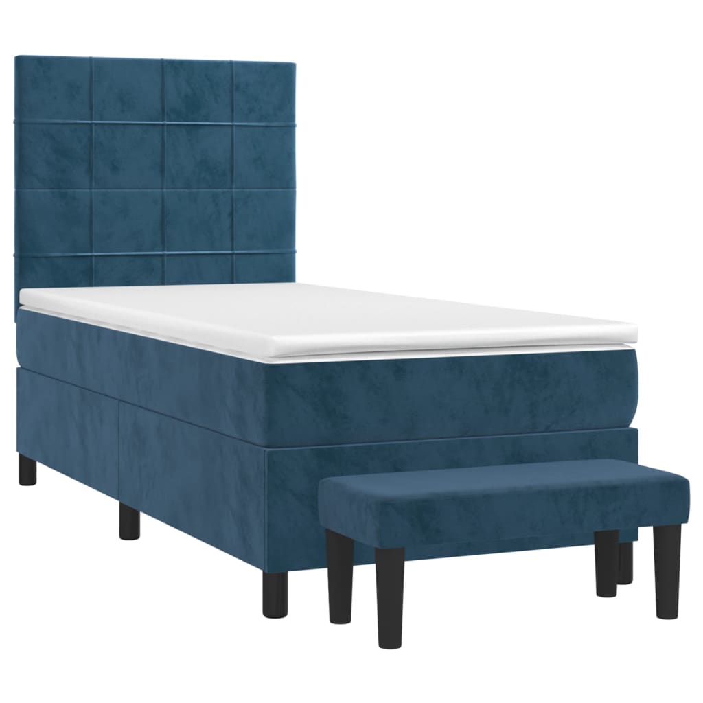 Κρεβάτι Boxspring με Στρώμα Σκούρο Μπλε 90x190 εκ. Βελούδινο