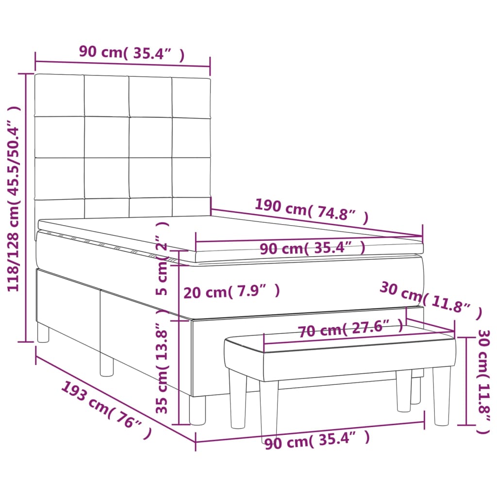 Κρεβάτι Boxspring με Στρώμα Σκούρο Μπλε 90x190 εκ. Βελούδινο