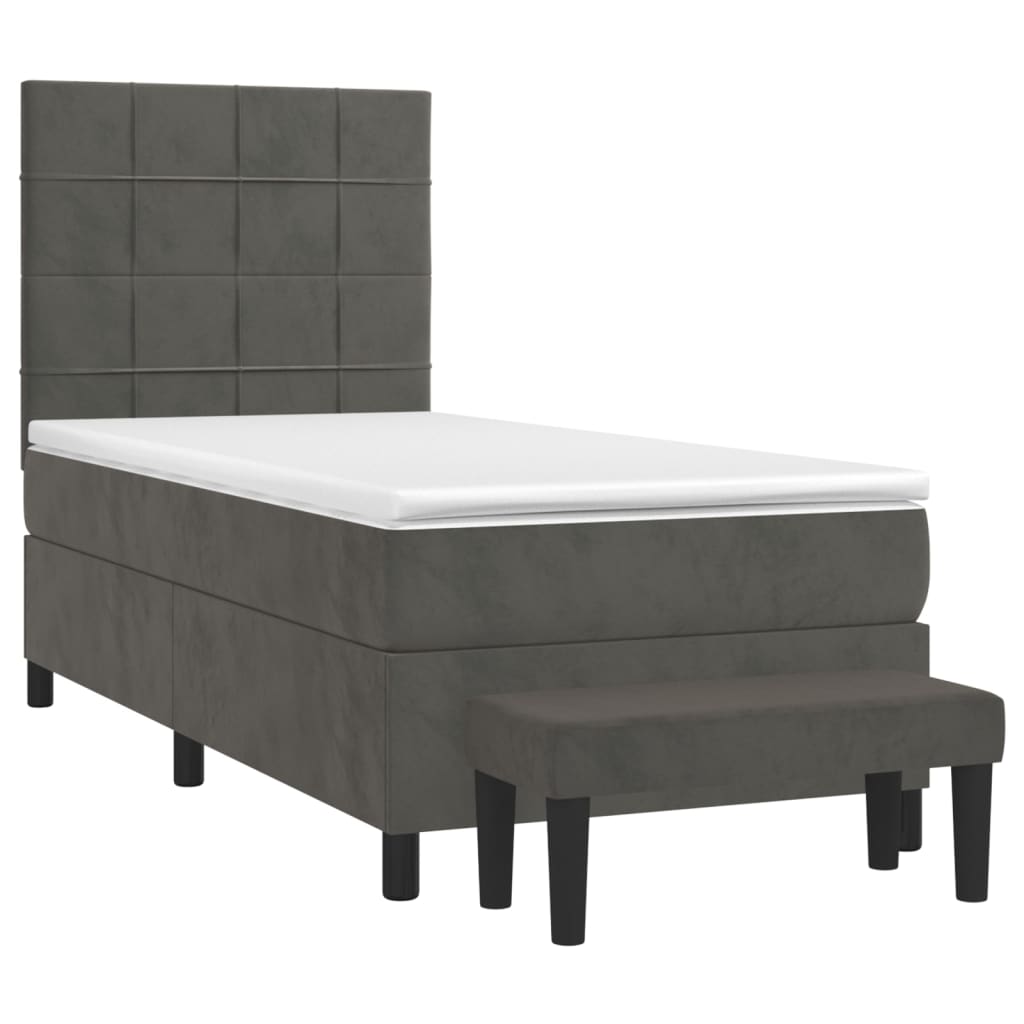 Κρεβάτι Boxspring με Στρώμα Σκούρο Γκρι 90x200 εκ. Βελούδινο