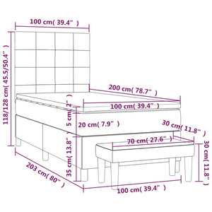 Κρεβάτι Boxspring με Στρώμα Σκούρο Γκρι 100x200 εκ. Βελούδινο