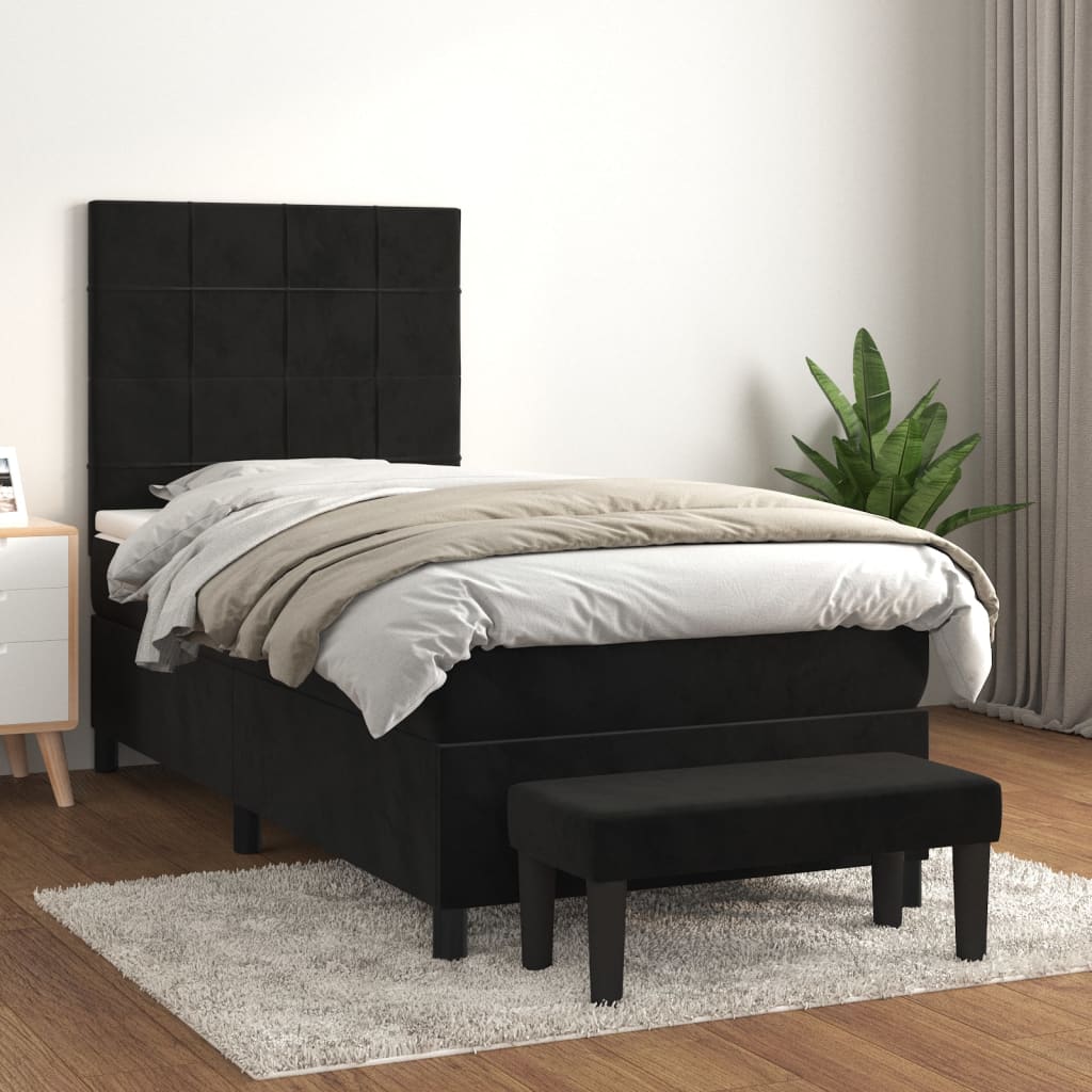Κρεβάτι Boxspring με Στρώμα Μαύρο 100x200 εκ. Βελούδινο - Pakobazaar