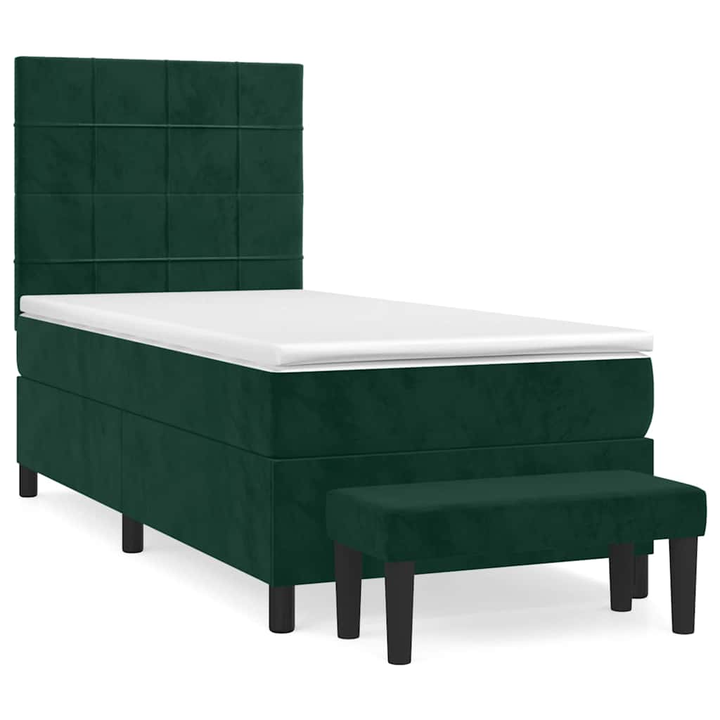 Κρεβάτι Boxspring με Στρώμα Σκούρο Πράσινο 100x200εκ. Βελούδινο - Pakobazaar
