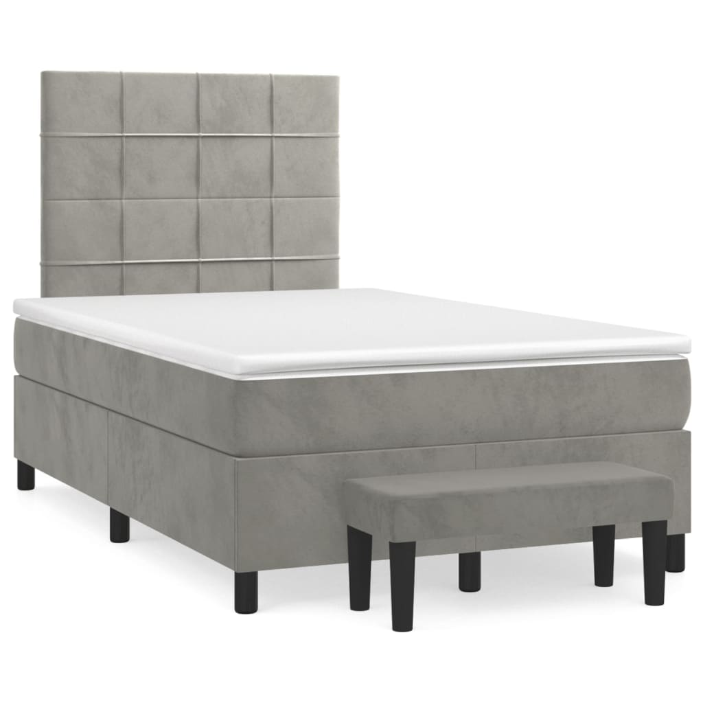 Κρεβάτι Boxspring με Στρώμα Ανοιχτό Γκρι 120x200 εκ. Βελούδινο