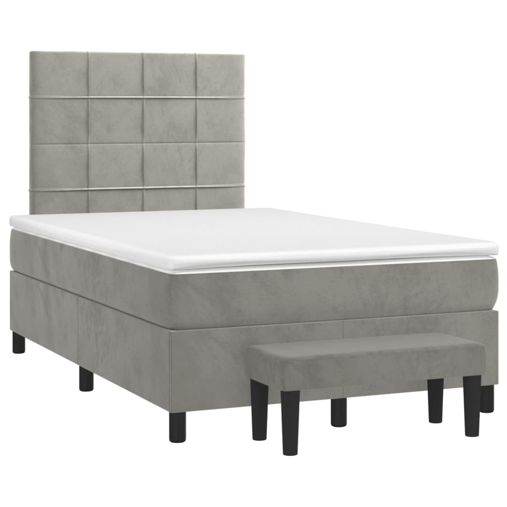Κρεβάτι Boxspring με Στρώμα Ανοιχτό Γκρι 120x200 εκ. Βελούδινο