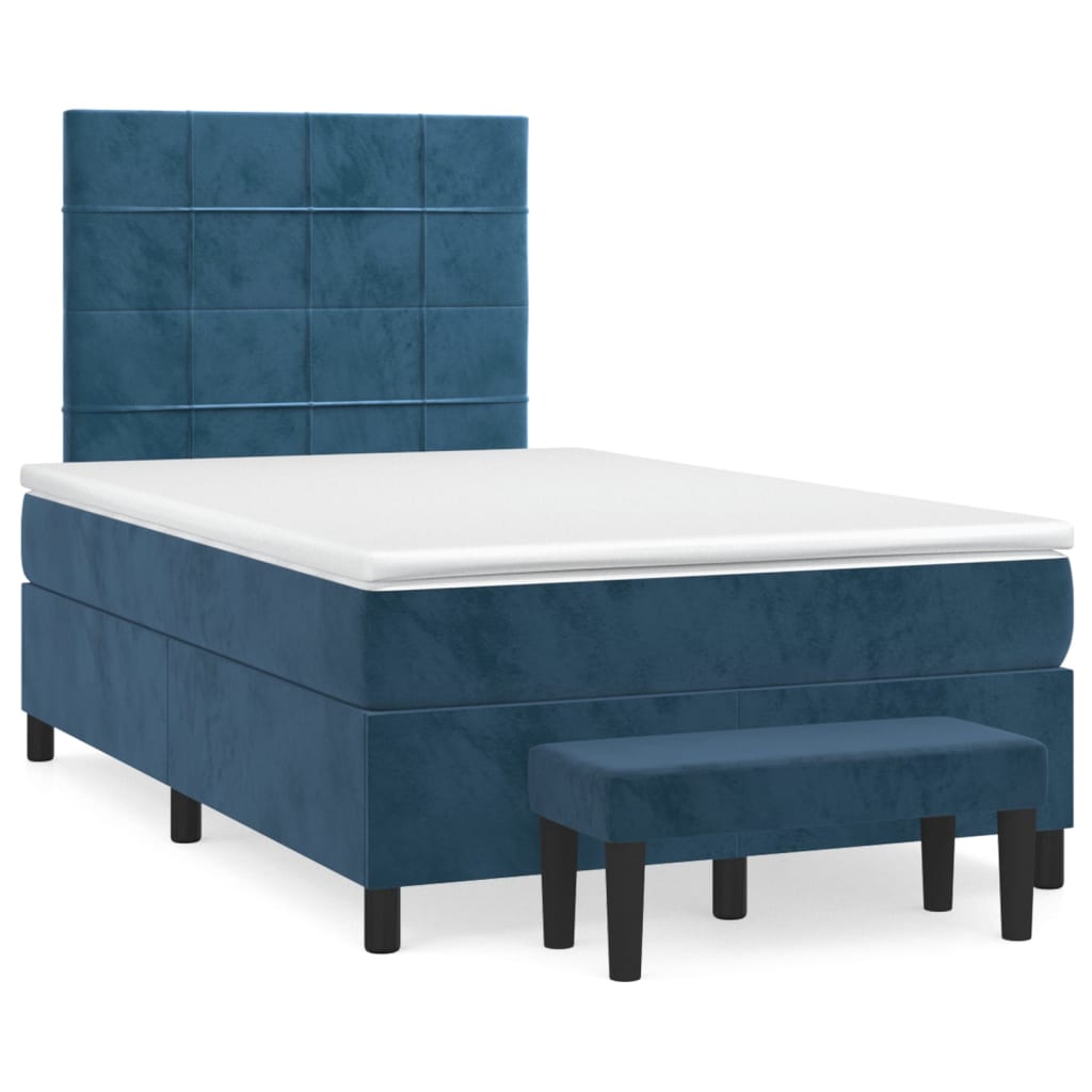 Κρεβάτι Boxspring με Στρώμα Σκούρο Μπλε 120x200 εκ. Βελούδινο