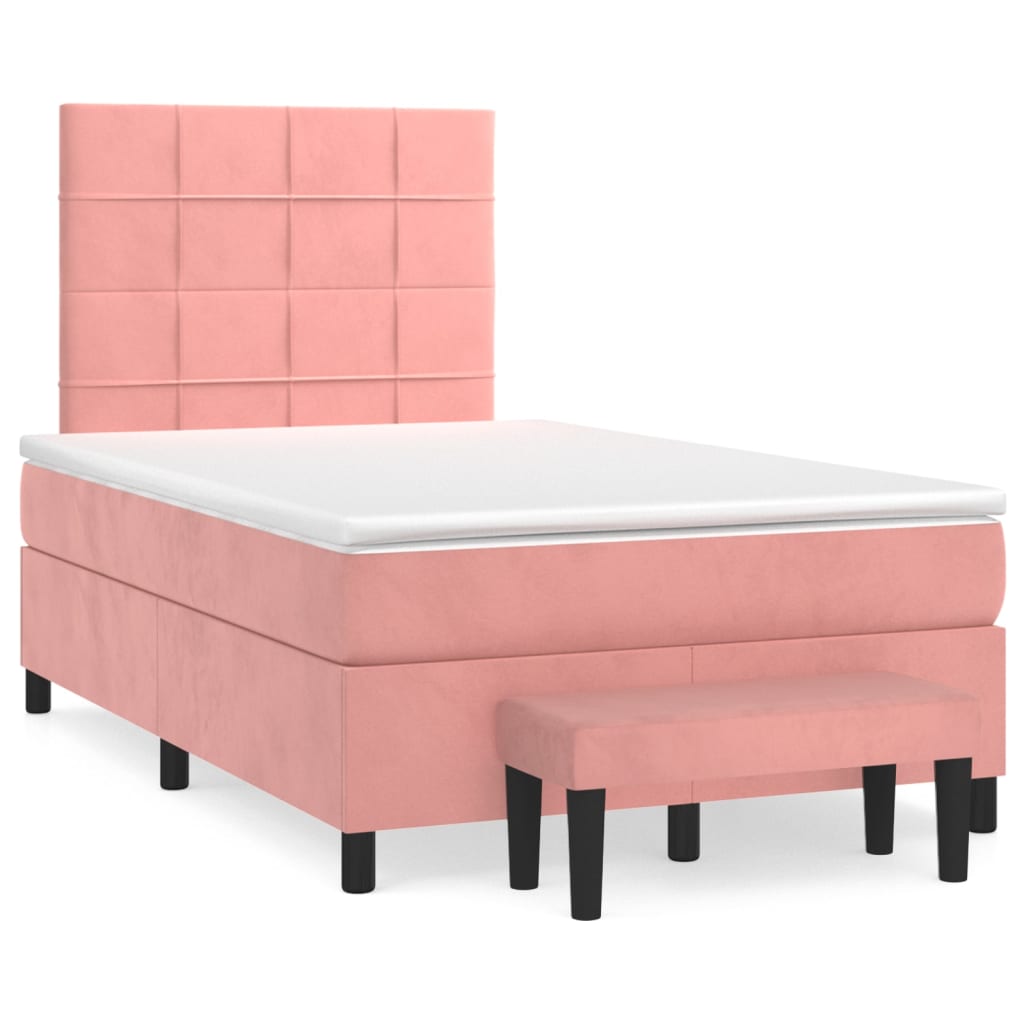 Κρεβάτι Boxspring με Στρώμα Ροζ 120x200 εκ. Βελούδινο - Pakobazaar