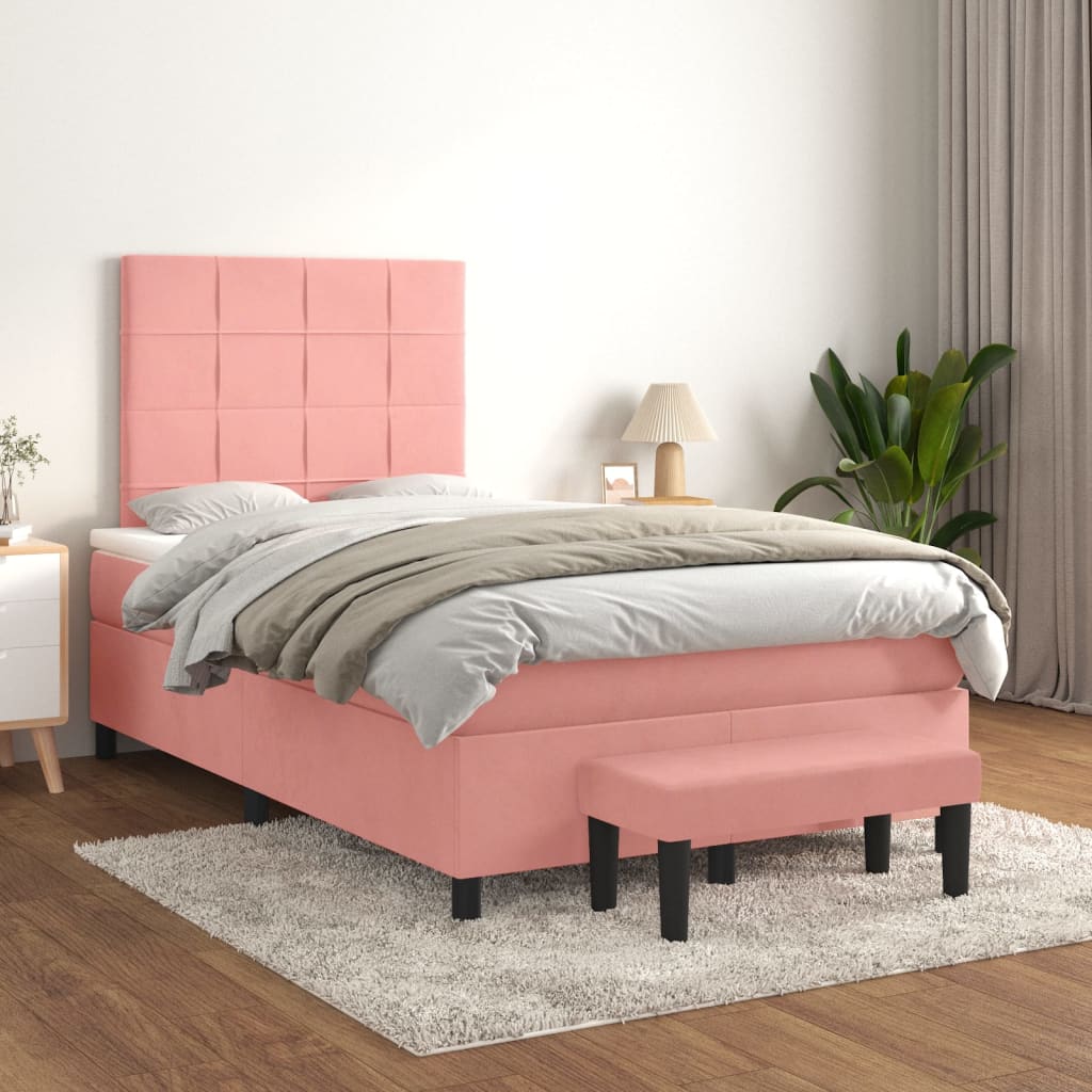 Κρεβάτι Boxspring με Στρώμα Ροζ 120x200 εκ. Βελούδινο - Pakobazaar