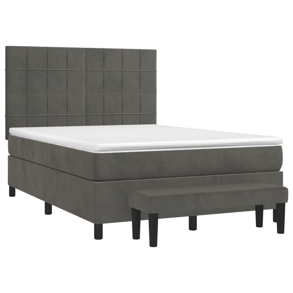 Κρεβάτι Boxspring με Στρώμα Σκούρο Γκρι 140x190 εκ. Βελούδινο