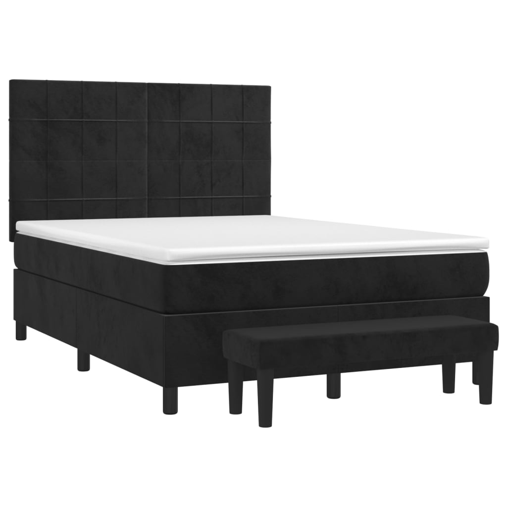 Κρεβάτι Boxspring με Στρώμα Μαύρο 140x190 εκ. Βελούδινο