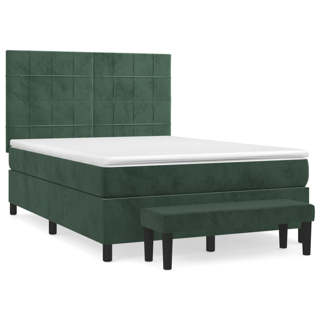 Κρεβάτι Boxspring με Στρώμα Σκούρο Πράσινο 140x190εκ. Βελούδινο