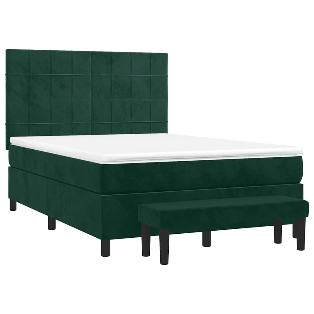 Κρεβάτι Boxspring με Στρώμα Σκούρο Πράσινο 140x190εκ. Βελούδινο