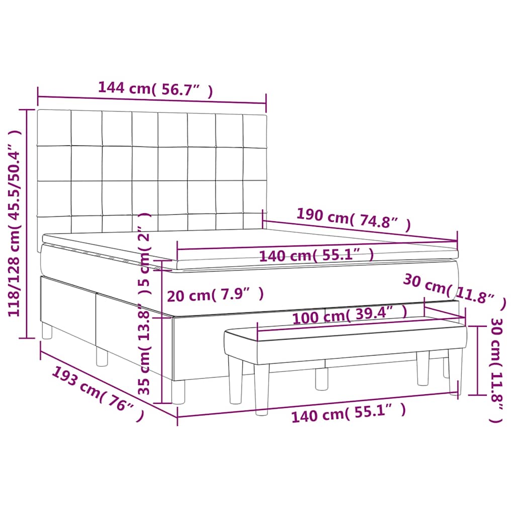 Κρεβάτι Boxspring με Στρώμα Σκούρο Μπλε 140x190 εκ. Βελούδινο - Pakobazaar